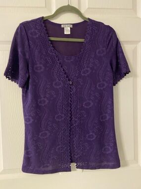 T38- BELLE AMIE Purple Knit 2-in-1 CutOut Blouse